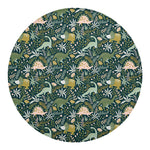 Cute Dino Tropical Leaves Pattern Print Round Blanket