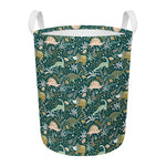 Cute Dino Tropical Leaves Pattern Print Round Laundry Basket