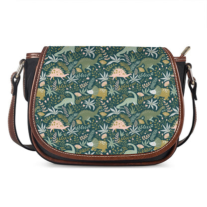 Cute Dino Tropical Leaves Pattern Print Saddle Bag