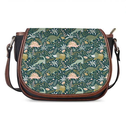 Cute Dino Tropical Leaves Pattern Print Saddle Bag