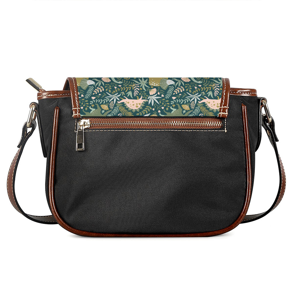 Cute Dino Tropical Leaves Pattern Print Saddle Bag