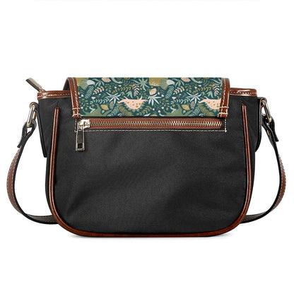 Cute Dino Tropical Leaves Pattern Print Saddle Bag