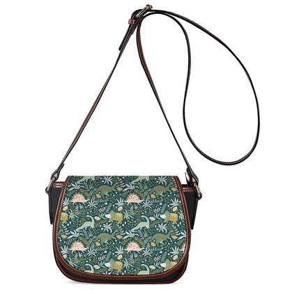 Cute Dino Tropical Leaves Pattern Print Saddle Bag