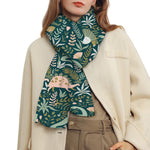 Cute Dino Tropical Leaves Pattern Print Scarf