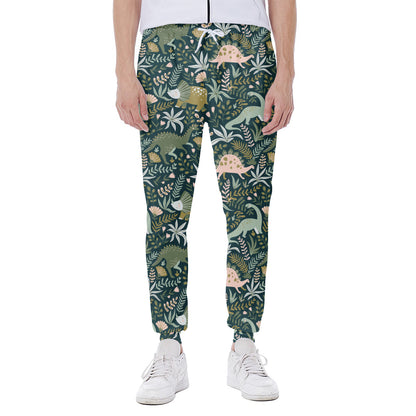 Cute Dino Tropical Leaves Pattern Print Scuba Joggers