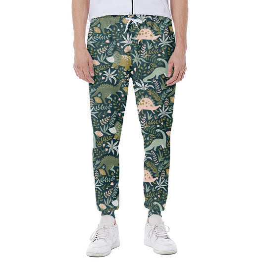Cute Dino Tropical Leaves Pattern Print Scuba Joggers