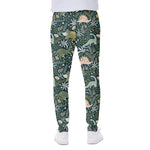 Cute Dino Tropical Leaves Pattern Print Scuba Joggers