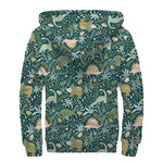 Cute Dino Tropical Leaves Pattern Print Sherpa Lined Zip Up Hoodie
