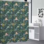 Cute Dino Tropical Leaves Pattern Print Shower Curtain