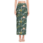 Cute Dino Tropical Leaves Pattern Print Side Slit Maxi Skirt