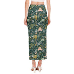 Cute Dino Tropical Leaves Pattern Print Side Slit Maxi Skirt