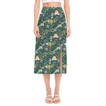 Cute Dino Tropical Leaves Pattern Print Side Slit Midi Skirt