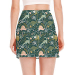 Cute Dino Tropical Leaves Pattern Print Side Slit Mini Skirt