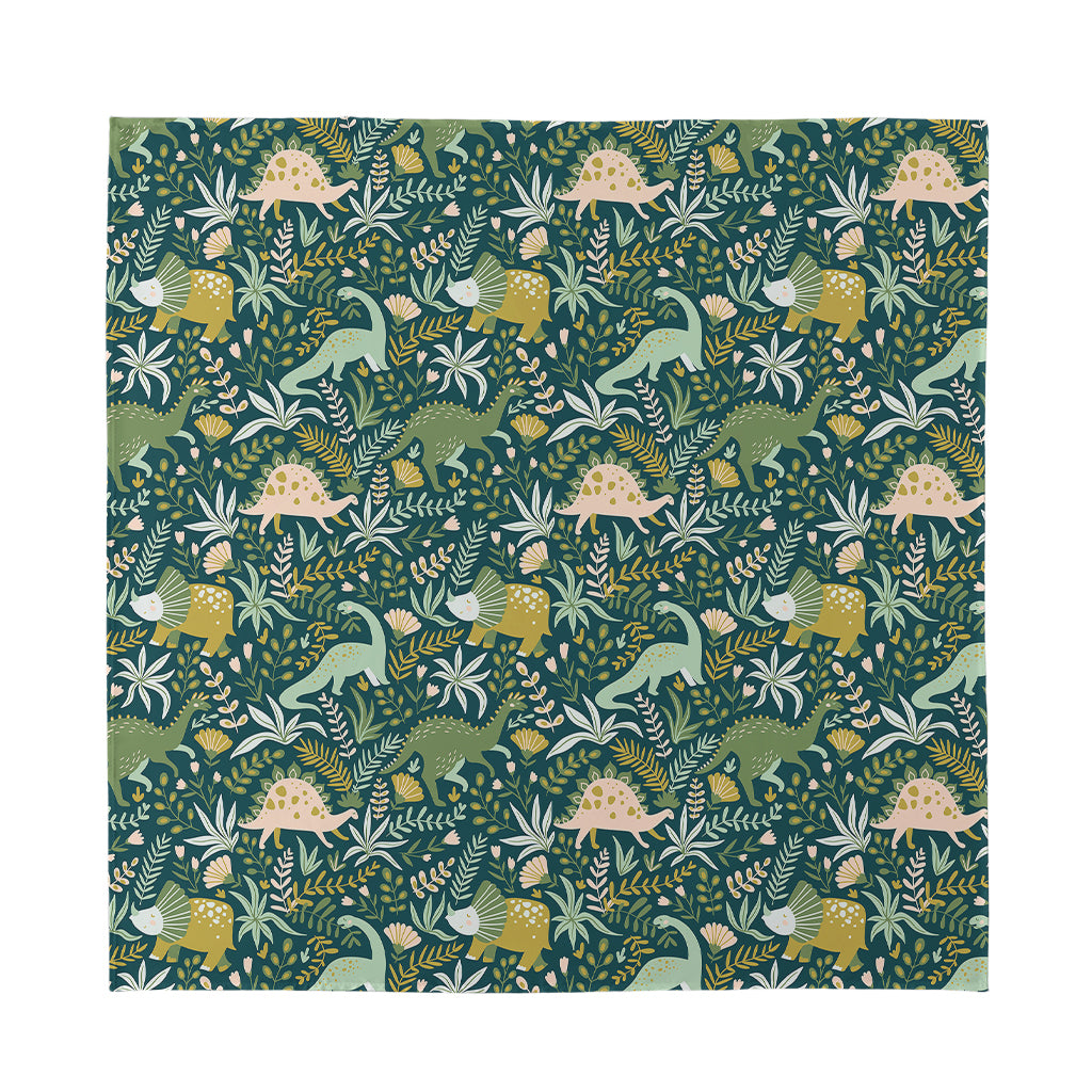 Cute Dino Tropical Leaves Pattern Print Silk Bandana