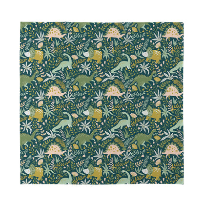 Cute Dino Tropical Leaves Pattern Print Silk Bandana