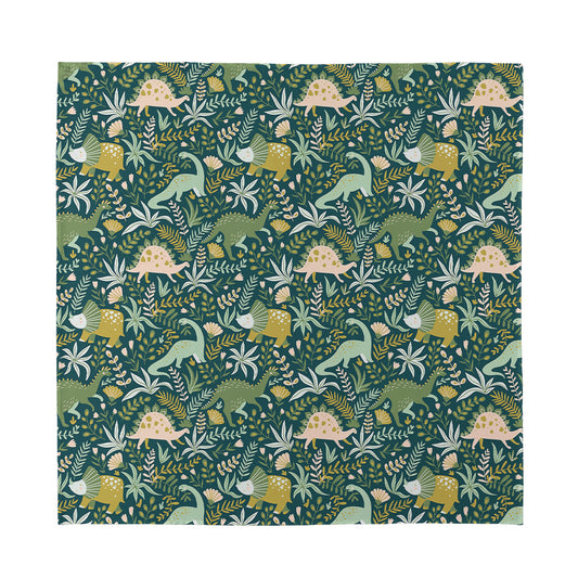Cute Dino Tropical Leaves Pattern Print Silk Bandana