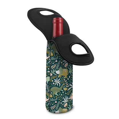 Cute Dino Tropical Leaves Pattern Print Single Neoprene Wine Tote