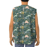Cute Dino Tropical Leaves Pattern Print Sleeveless Baseball Jersey