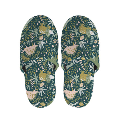 Cute Dino Tropical Leaves Pattern Print Slippers
