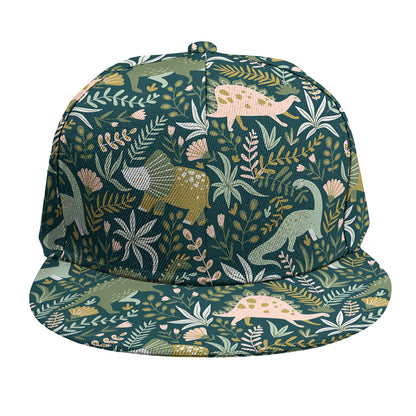 Cute Dino Tropical Leaves Pattern Print Snapback Cap