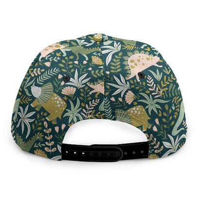 Cute Dino Tropical Leaves Pattern Print Snapback Cap
