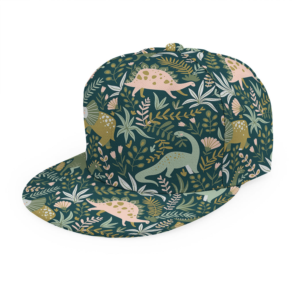 Cute Dino Tropical Leaves Pattern Print Snapback Cap