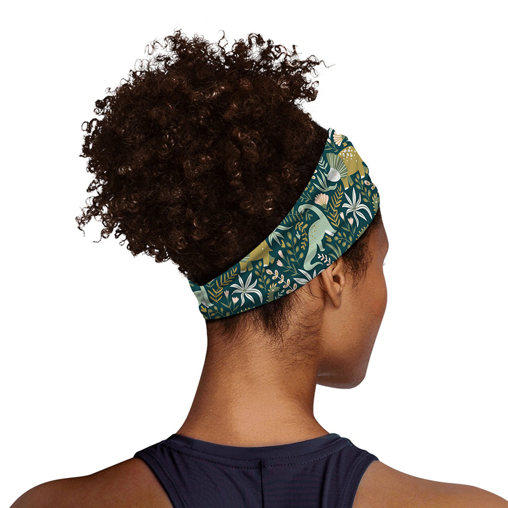 Cute Dino Tropical Leaves Pattern Print Sports Headband