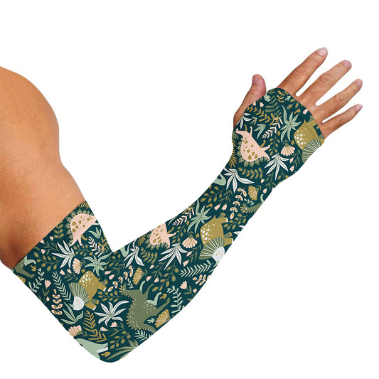 Cute Dino Tropical Leaves Pattern Print Sun Protection Arm Sleeves