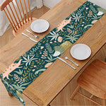 Cute Dino Tropical Leaves Pattern Print Table Runner