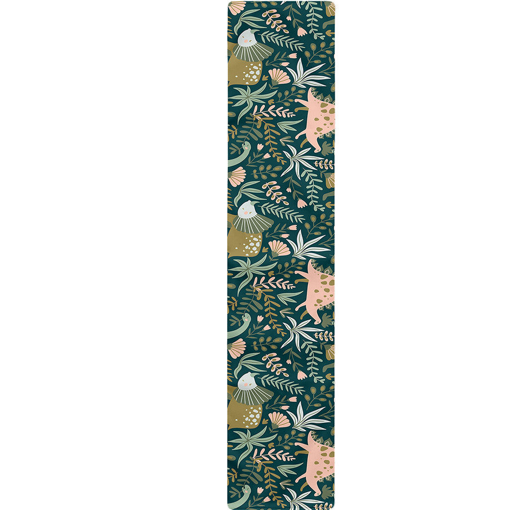 Cute Dino Tropical Leaves Pattern Print Table Runner