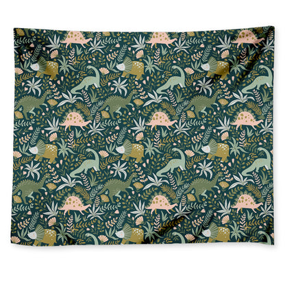 Cute Dino Tropical Leaves Pattern Print Tapestry