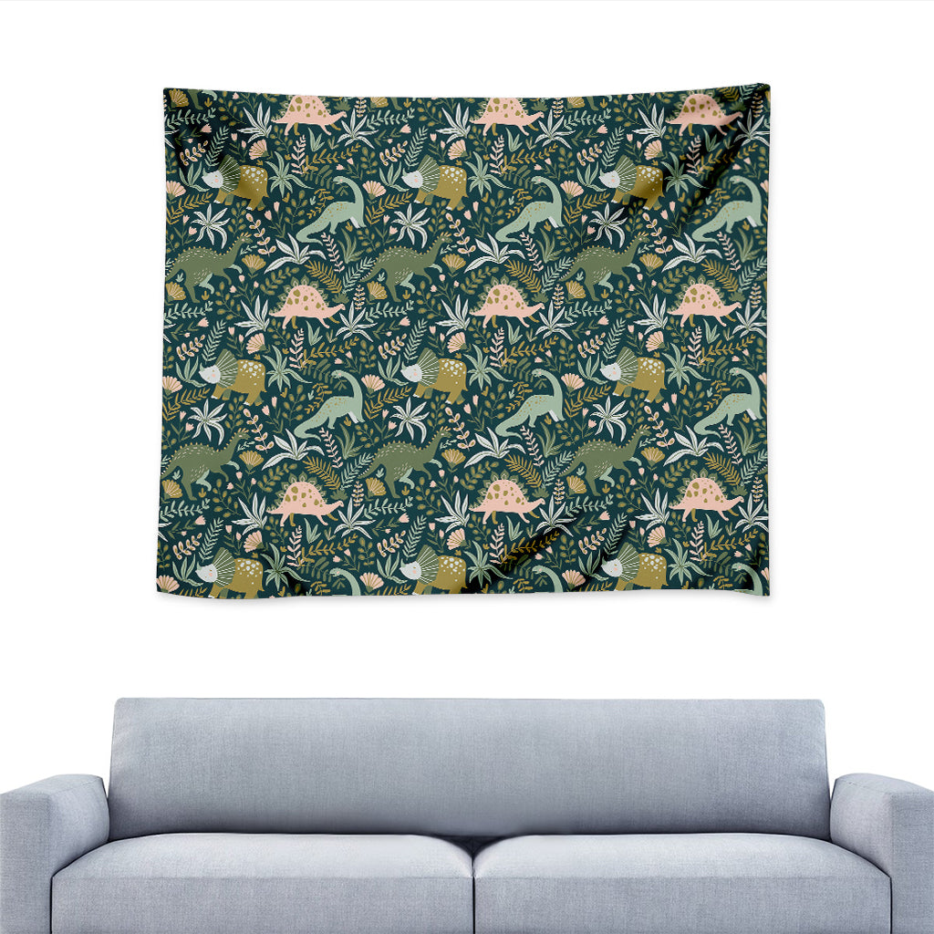 Cute Dino Tropical Leaves Pattern Print Tapestry