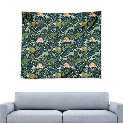 Cute Dino Tropical Leaves Pattern Print Tapestry