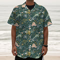 Cute Dino Tropical Leaves Pattern Print Textured Short Sleeve Shirt