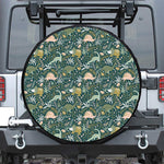 Cute Dino Tropical Leaves Pattern Print Tire Cover