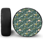 Cute Dino Tropical Leaves Pattern Print Tire Cover