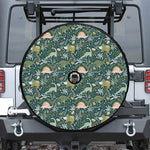 Cute Dino Tropical Leaves Pattern Print Tire Cover With Camera Hole