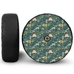 Cute Dino Tropical Leaves Pattern Print Tire Cover With Camera Hole