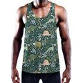 Cute Dino Tropical Leaves Pattern Print Men's Workout Tank Top