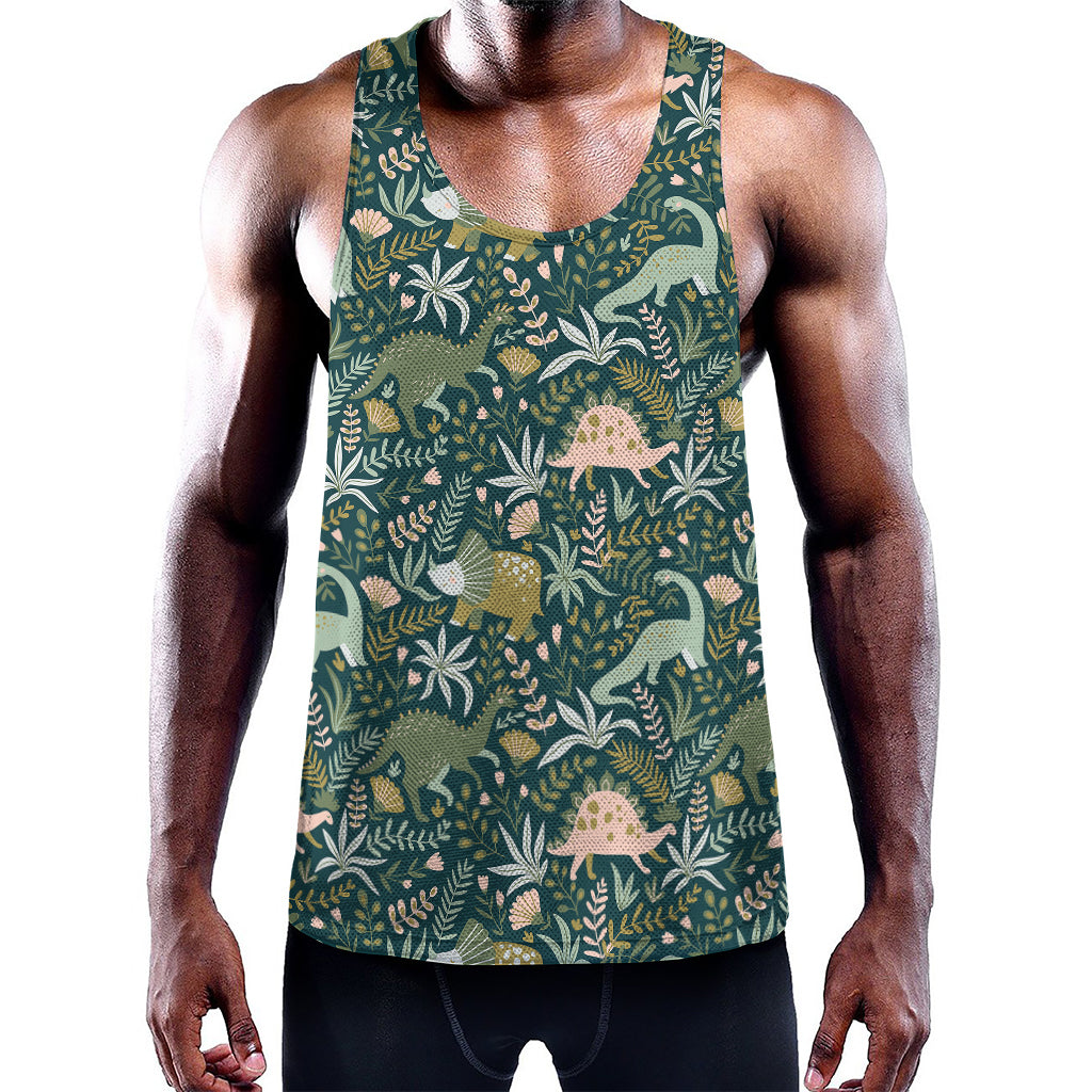 Cute Dino Tropical Leaves Pattern Print Training Tank Top