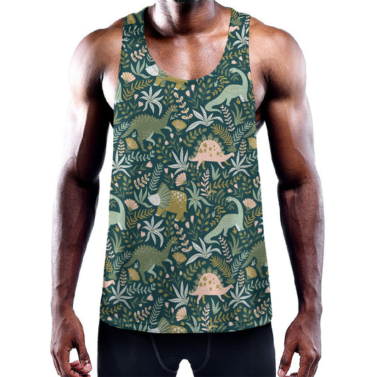 Cute Dino Tropical Leaves Pattern Print Training Tank Top