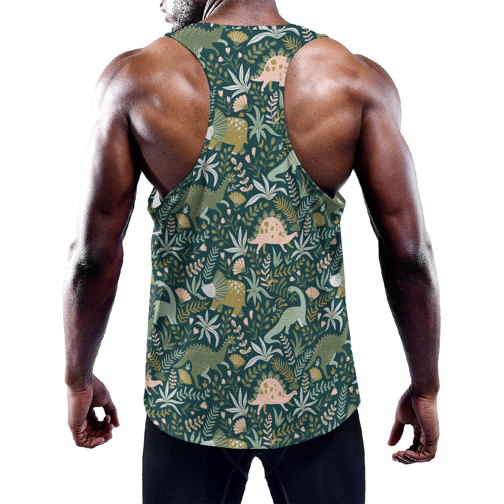 Cute Dino Tropical Leaves Pattern Print Training Tank Top