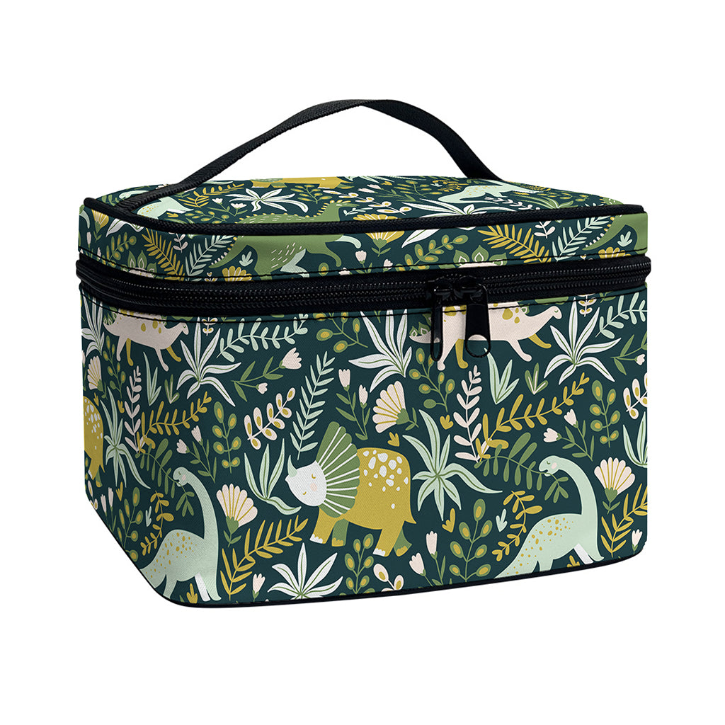 Cute Dino Tropical Leaves Pattern Print Travel Makeup Bag