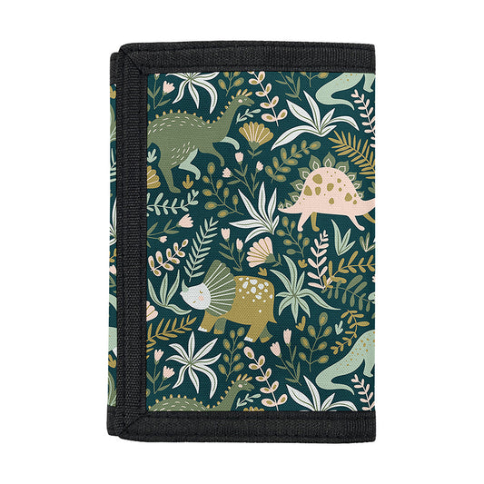 Cute Dino Tropical Leaves Pattern Print Trifold Wallet
