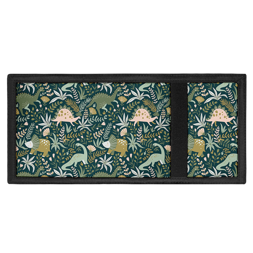 Cute Dino Tropical Leaves Pattern Print Trifold Wallet