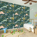 Cute Dino Tropical Leaves Pattern Print Wall Sticker