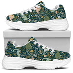 Cute Dino Tropical Leaves Pattern Print White Chunky Shoes