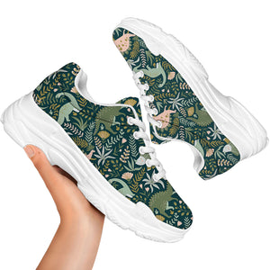 Cute Dino Tropical Leaves Pattern Print White Chunky Shoes