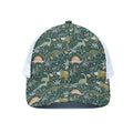 Cute Dino Tropical Leaves Pattern Print White Mesh Trucker Hat