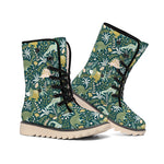 Cute Dino Tropical Leaves Pattern Print Winter Boots
